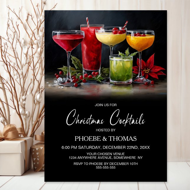 Invitación Poinsettia Christmas Cocktail Party (Subido por el creador)