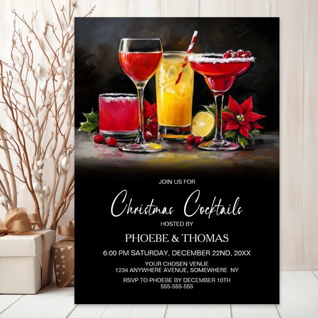 Invitación Poinsettia Christmas Cocktail Party (Subido por el creador)