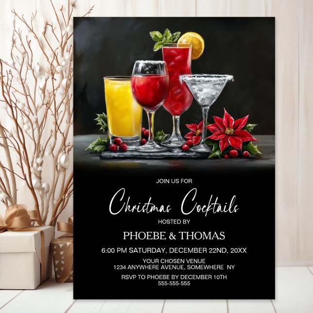Invitación Poinsettia Christmas Cocktails Party (Subido por el creador)