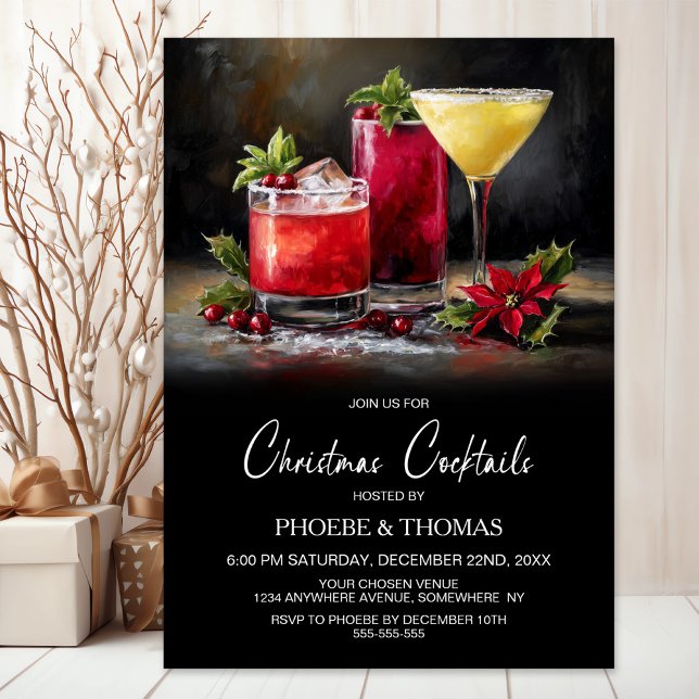 Invitación Poinsettia Christmas Cocktails Party (Subido por el creador)