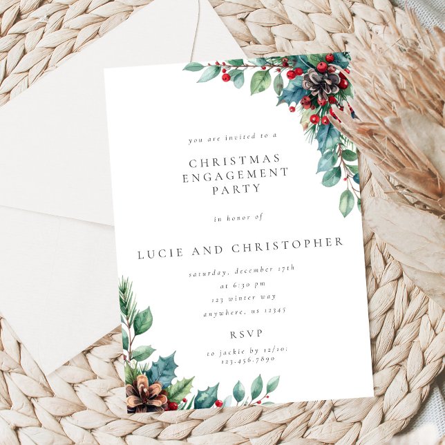 Invitación Poinsettia Christmas Engagement Party Invitation (Subido por el creador)
