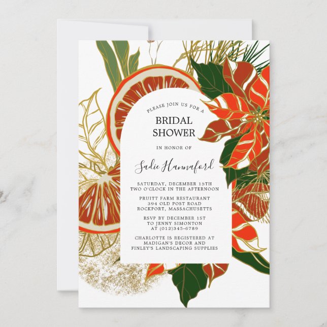 Invitación Poinsettia Citrus Gold Ducha de novias (Anverso)