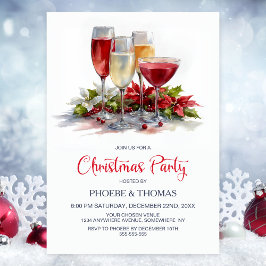 Invitación Poinsettia Cocktails Christmas Party
