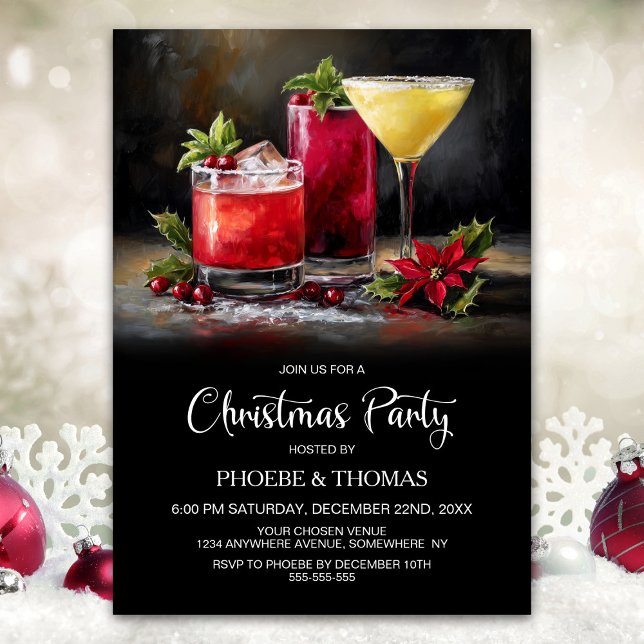 Invitación Poinsettia Cocktails Christmas Party (Subido por el creador)