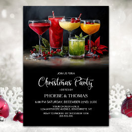 Invitación Poinsettia Cocktails Christmas Party
