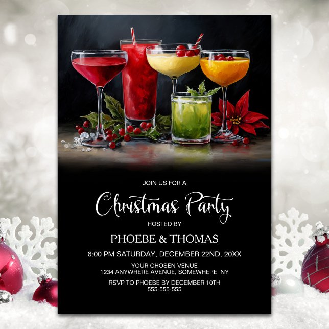Invitación Poinsettia Cocktails Christmas Party (Subido por el creador)