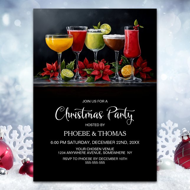 Invitación Poinsettia Cocktails Christmas Party (Subido por el creador)