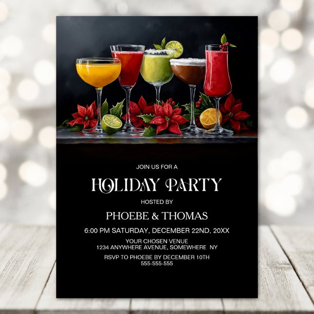 Invitación Poinsettia Cocktails Holiday Party (Subido por el creador)