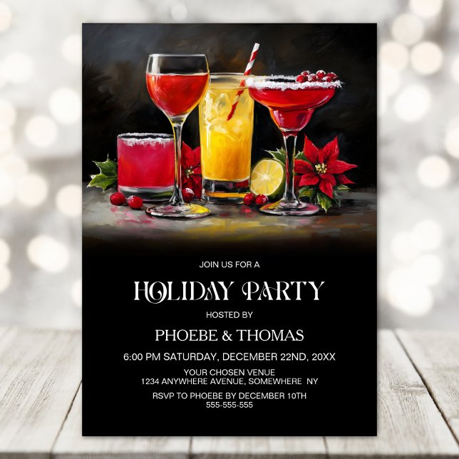 Invitación Poinsettia Cocktails Holiday Party (Subido por el creador)