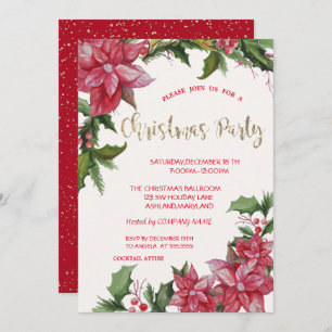 Invitación Poinsettia, Confetti, Fiesta de Navidades de la Co