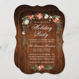 Invitación Poinsettia de la madera de la fiesta navideña