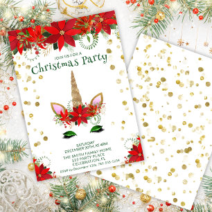 Invitación Poinsettia de Navidad Unicornio con Fuente Verde F