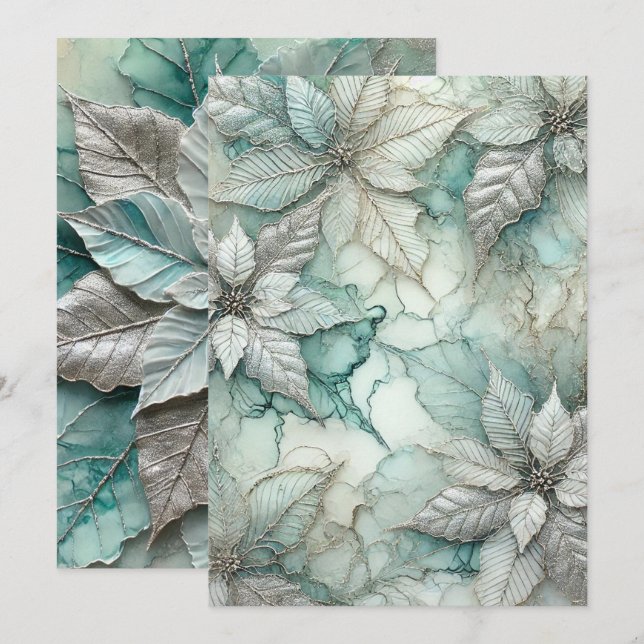 Invitación Poinsettia de tinta de tinta de alcohol plateada i (Anverso / Reverso)