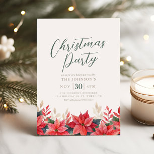 Invitación Poinsettia Elegant Navidades Fiesta