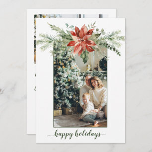 Invitación Poinsettia Evergreen Green Border Navidades 2 Foto