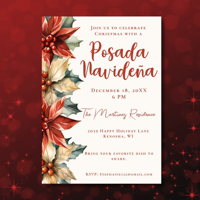 Invitación Poinsettia Festividad Mexicana Posada Navideña (Subido por el creador)