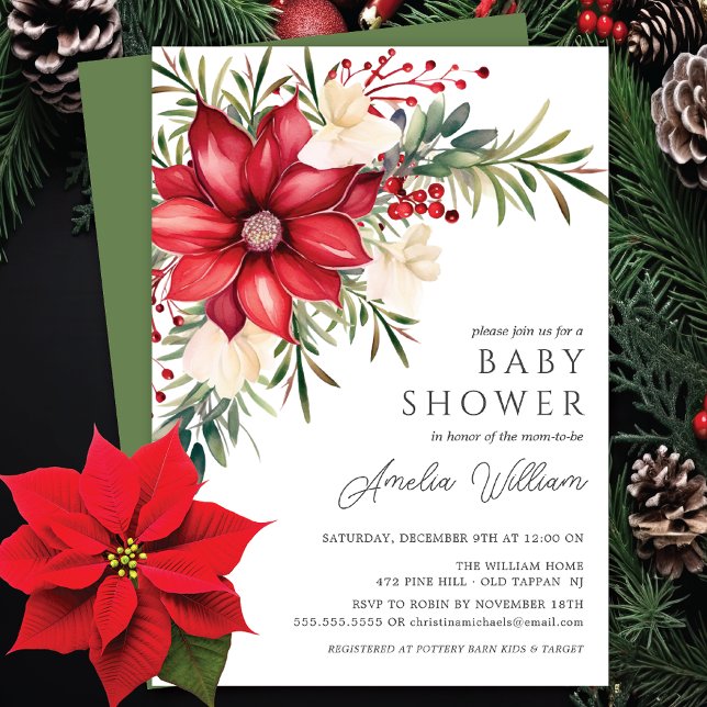 Invitación Poinsettia Floral Baby Shower (Subido por el creador)