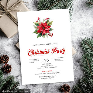Invitación Poinsettia floral navideña acuarela vintage