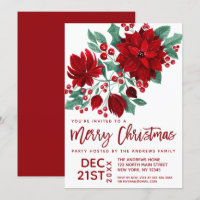 Poinsettia Flowers Ivy Leaves Watercolor Navidades