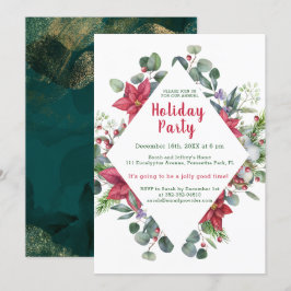 Invitación Poinsettia, hojas de eucalipto, Navidades de bayas