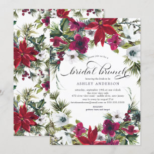 Invitación Poinsettia Holly Bridal Shower Brunch