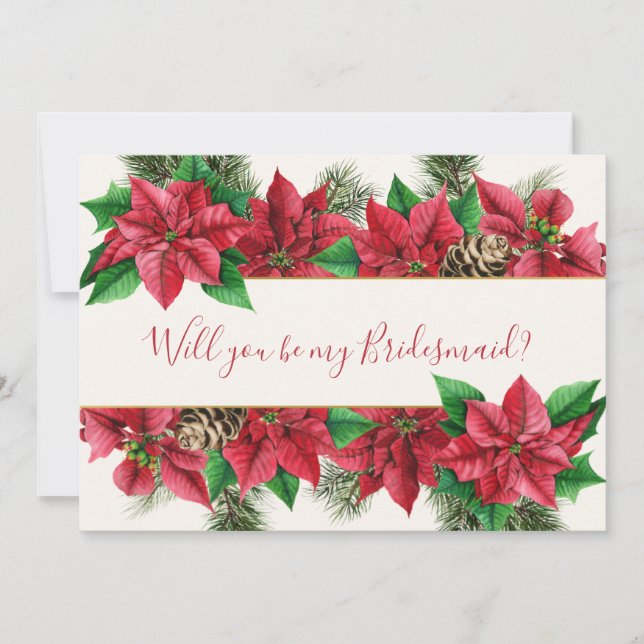 Invitación Poinsettia, holly, mistletoe, pino Bridesmaid (Anverso)
