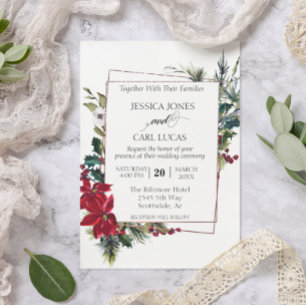 Invitación Poinsettia Invierno Floral Marco Navideño moderno