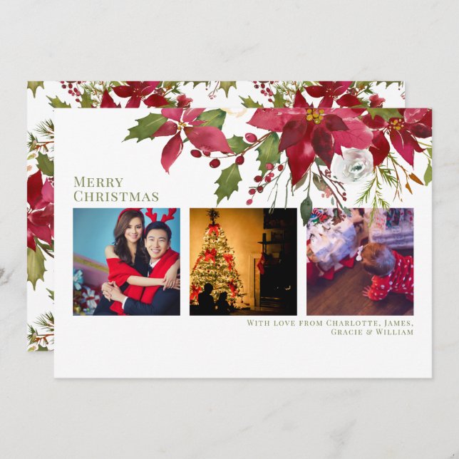 Invitación Poinsettia Merry Christmas Elegant Navidades Card (Anverso / Reverso)