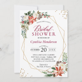 Invitación Poinsettia Navidades Floral Gold Ducha de novias