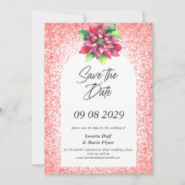 Invitación Poinsettia Red Glitter Save the date Invitation