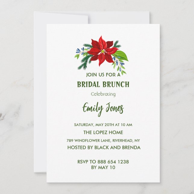 Invitación Poinsettia roja, brunch de novias (Anverso)