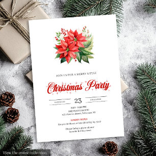 Invitación Poinsettia Roja de Moda Fiesta Navideña Navidad