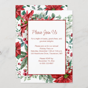 Invitación Poinsettia roja, Mistletoe, Fiesta de Navidades de