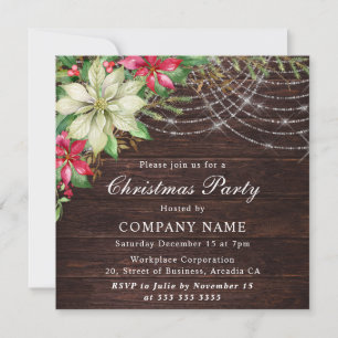 Invitación Poinsettia Roja y Blanca Navidad Corporativa