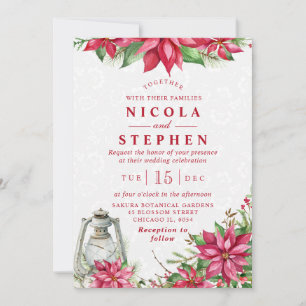 Invitación Poinsettia Roja y Bodas de Invierno con Linterna