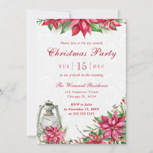 Invitación Poinsettia Roja y Fiesta de Navidad de Invierno co