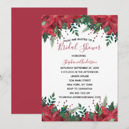 Invitación Poinsettia Rojo Invierno Navidad Ducha de Novia In