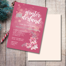 Invitación Poinsettia rosa de copo de nieve rosa onederland d
