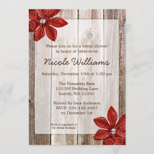 Invitación Poinsettia Rusn Wood Bridal Shower