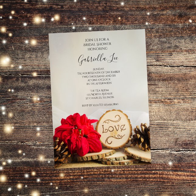 Invitación Poinsettia rústica Woodland Winter Bridal Shower (Perfect inspo for your rustic wintery bridal shower!)