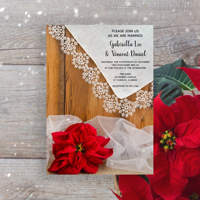 Invitación Poinsettia rústica y Boda de granero de invierno d (Subido por el creador)