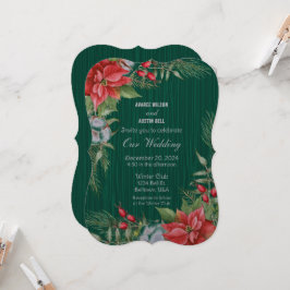 Invitación Poinsettia verde esmeralda navidades