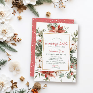 Invitación Poinsettia y algodón alegre baby shower