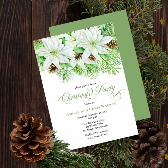 Invitación Poinsettias blancas | Fiesta de Pinecones Pine Nav (Subido por el creador)