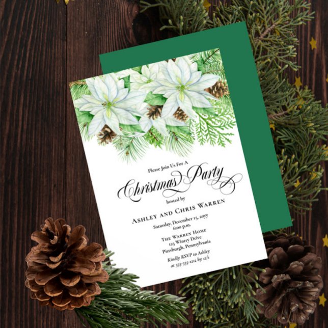 Invitación Poinsettias blancas | Fiesta de Pinecones Pine Nav (Subido por el creador)
