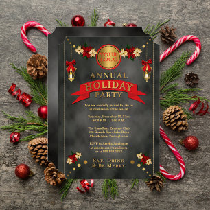 Invitación Poinsettias   Lanterns Corporate Holiday Party