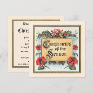 Invitación Poinsettias navideñas antiguas en un marco ordenad