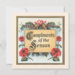 Invitación Poinsettias Navideñas Antiguas en un Marco Ornamen