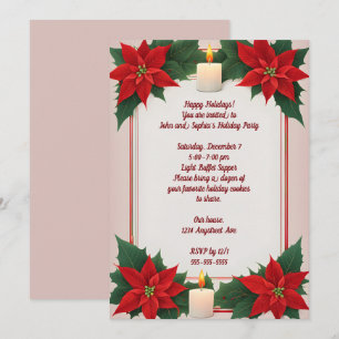 Invitación Poinsettias y Fiesta de dos Navidades de velas