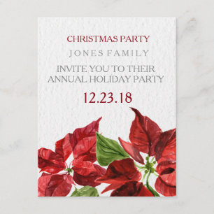 Invitación pointsetter rojo de la acuarela para la fiesta de